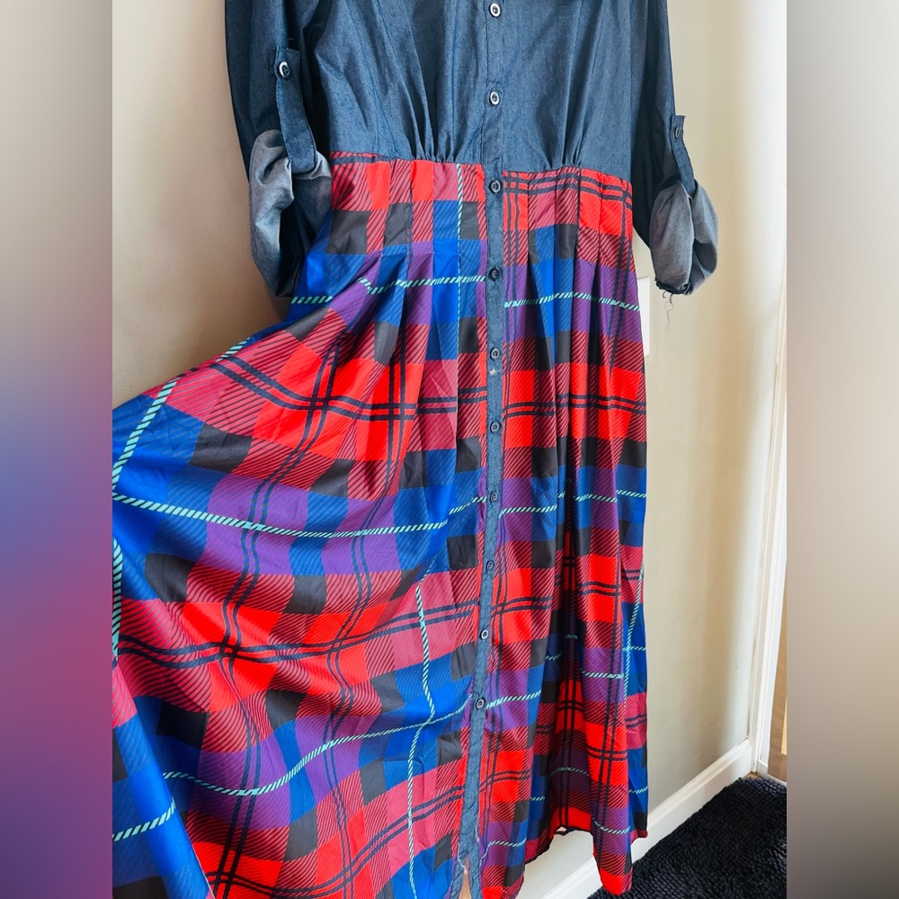 Wowo Plaid Red and Blue Women’s Dress Size 2X NWT - Picture 4 of 10